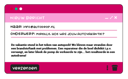 7.  Mireille kon wel wat hulp gebruiken van de Autodrop Alarmcentrale!
